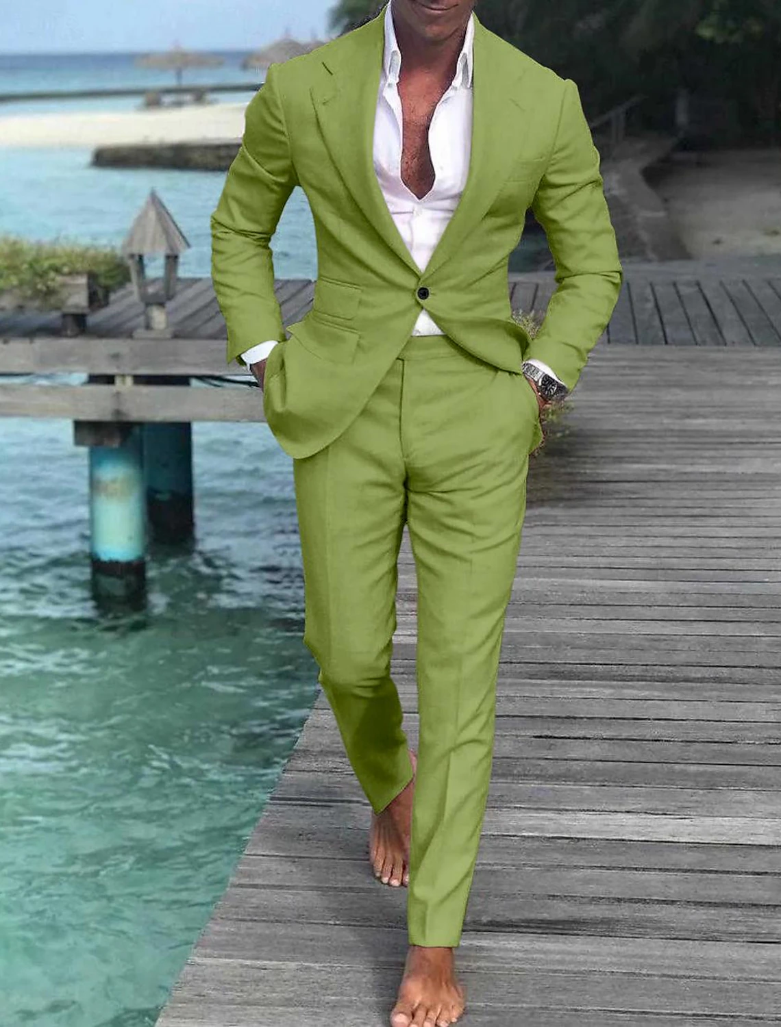 Men's Wedding Linen Beach Summer Single Breasted One-button 2 Piece Suits - Wehilion.uk # # #