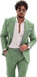 Summer Casual Linen Men's 2 Piece Suit Blazer Pants Set