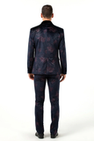 Navy Velvet Unique Patterned Party 3 Piece Men Suits