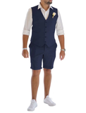Men's Linen Summer Suits 2 Piece Causal Suits Vest and Shorts Tailored Fit 2025