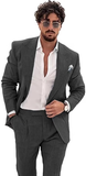 Summer Casual Linen Men's 2 Piece Suit Blazer Pants Set