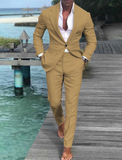 Men's Wedding Linen Beach Summer Single Breasted One-button 2 Piece Suits - Wehilion.uk # # #