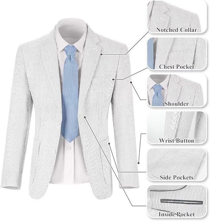 Summer Lightweight Seersucker Suit Shorts Mens Set 2 - Wehilion.uk # # #