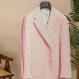 Casual Summer Lightweight Seersucker Suit Shorts Mens Set