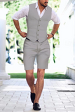 Linen Summer Suits 2 Piece Causal Men Suits Vest and Shorts Tailored Fit 2024