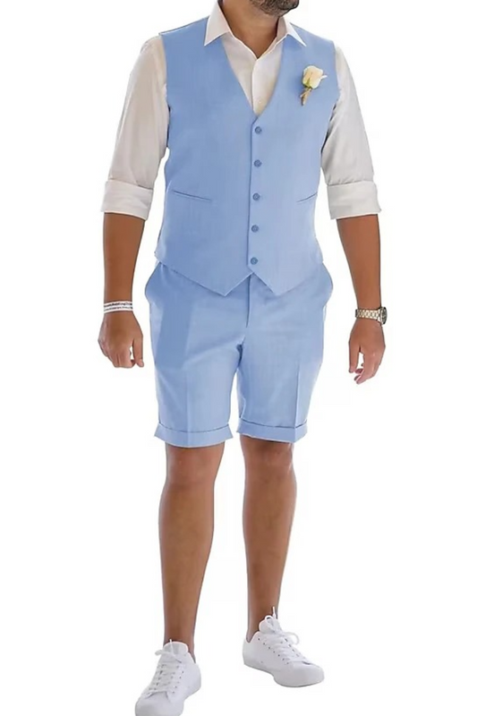 Men's Linen Summer Suits 2 Piece Causal Suits Vest and Shorts Tailored Fit 2025