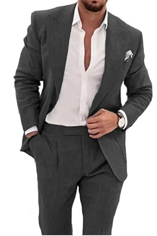 Summer Casual Linen Men's 2 Piece Suit Blazer Pants Set
