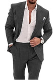 Summer Casual Linen Men's 2 Piece Suit Blazer Pants Set