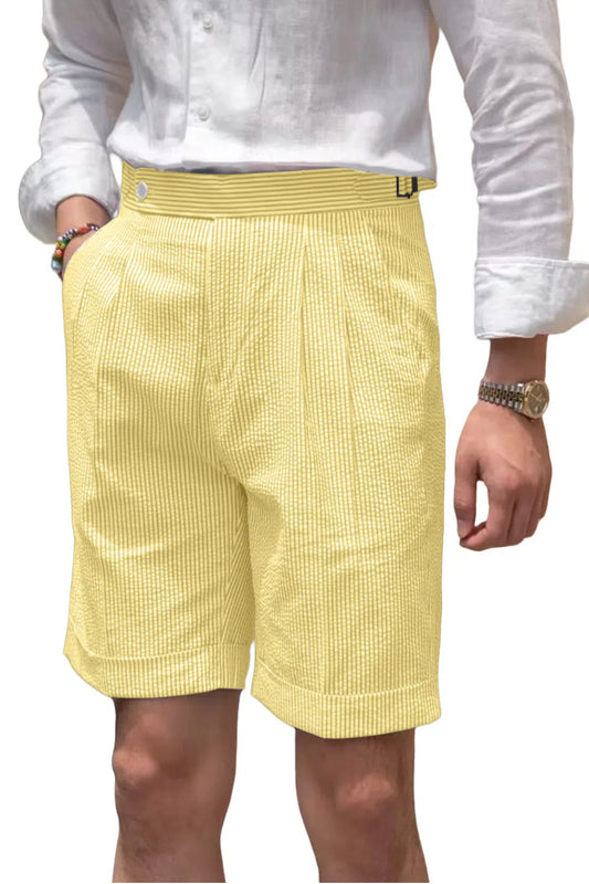 Seersucker Striped Expandable Waist Men's Summer Shorts