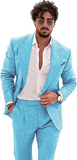 Summer Casual Linen Men's 2 Piece Suit Blazer Pants Set