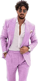 Summer Casual Linen Men's 2 Piece Suit Blazer Pants Set