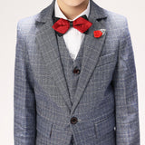 Grey Plaid Elegant 5 Piece Boys Suits
