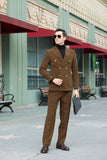 Double Breasted Peak Lapel Corduroy Suit 2 Pieces Men's Suits Jacket+Pants 2765
