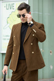 Double Breasted Peak Lapel Corduroy Suit 2 Pieces Men's Suits Jacket+Pants 2765