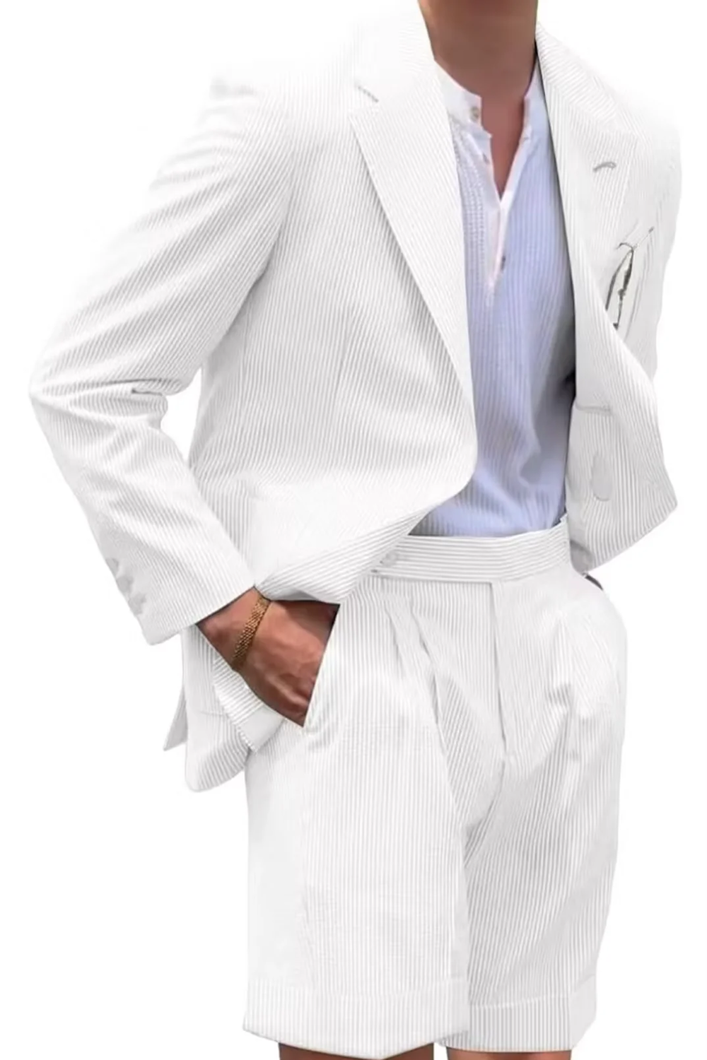 Summer Lightweight Seersucker Suit Shorts Mens Set 2 - Wehilion.uk # # #