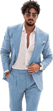 Summer Casual Linen Men's 2 Piece Suit Blazer Pants Set