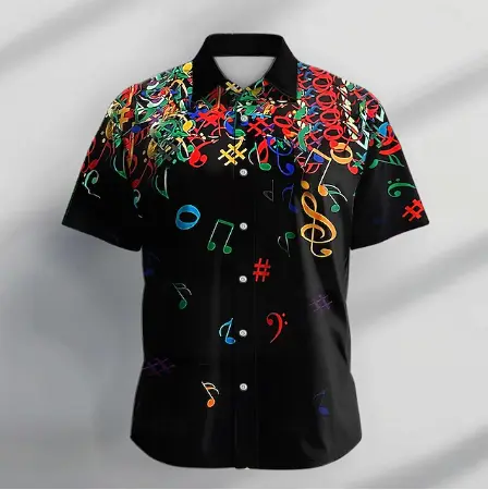 Musical Notes Casual Men's Shirt Party Daily Holiday Summer Turndown Short Sleeve - Wehilion.uk # # #