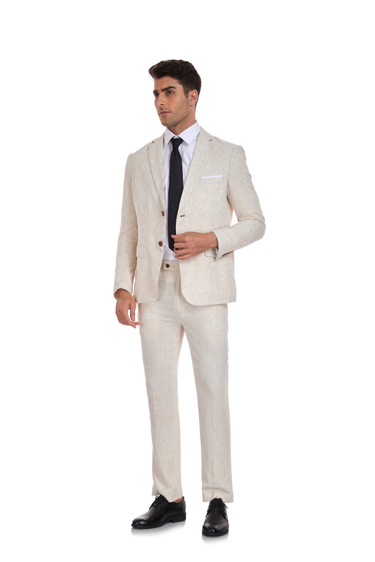 Beige Retro Linen Beach Wedding Summer 3 Pieces Men Suits