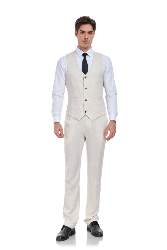 Linen 2 Pieces Vest+Pants Set V-Neck Slim Fit Casual Waistcoat Suit - Wehilion.uk # # #