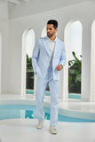 Seersucker Double Breasted Blazer Pants 2 Piece Men's Summer Suit