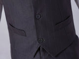 Grey Striped Slim Fit Modern 4 Piece Boy's Formal Suits With Vest+Pants+Shirt+Tie