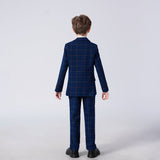 Blue Plaid Elegant Formal 4 Piece Boys Suits With Jacket+Pants+Shirt+Tie