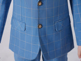 Light Blue Plaid Elegant Formal 5 Piece Boys Suits