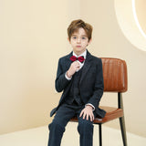 Navy Plaid Elegant 5 Piece Boys Suits