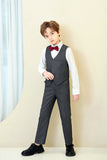 Dark Grey Striped Modern 4 Piece Boy's Formal Suits