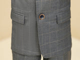 Grey Plaid Elegant 5 Piece Boys Suits