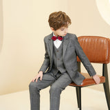Grey Plaid Elegant 5 Piece Boys Suits
