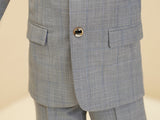Light Grey Plaid Elegant Formal 5 Piece Boys Suits