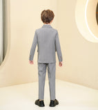 Light Grey Plaid Elegant Formal 5 Piece Boys Suits
