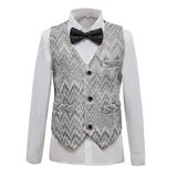 Grey Unique Patterned Party Banquet 5 Piece Boys Suits
