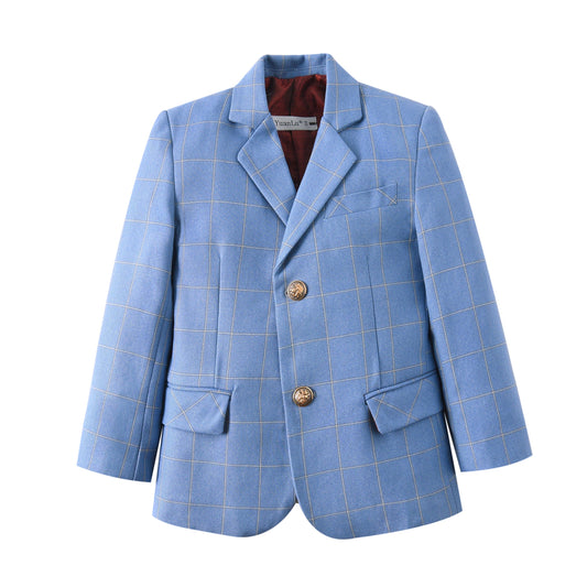 Light Blue Plaid Boys Formal Blazer, Affordable School Jacket