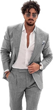Summer Casual Linen Men's 2 Piece Suit Blazer Pants Set