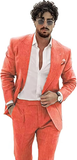 Summer Casual Linen Men's 2 Piece Suit Blazer Pants Set