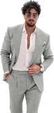 Summer Casual Linen Men's 2 Piece Suit Blazer Pants Set