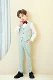 Mint Green Plaid Elegant Formal 5 Piece Boys Suits