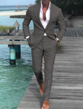 Men's Wedding Linen Beach Summer Single Breasted One-button 2 Piece Suits - Wehilion.uk # # #