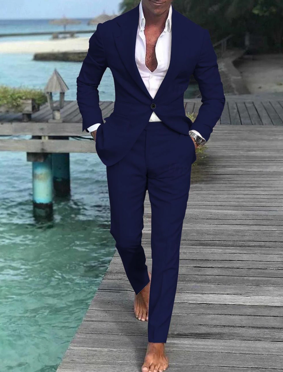 Men's Wedding Linen Beach Summer Single Breasted One-button 2 Piece Suits - Wehilion.uk # # #