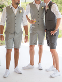 Men's Linen Summer Suits 2 Piece Causal Suits Vest and Shorts Tailored Fit 2025