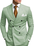 Double Breasted Peak Lapel 2 Piece Mens Slim Fit Suit