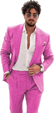 Summer Casual Linen Men's 2 Piece Suit Blazer Pants Set