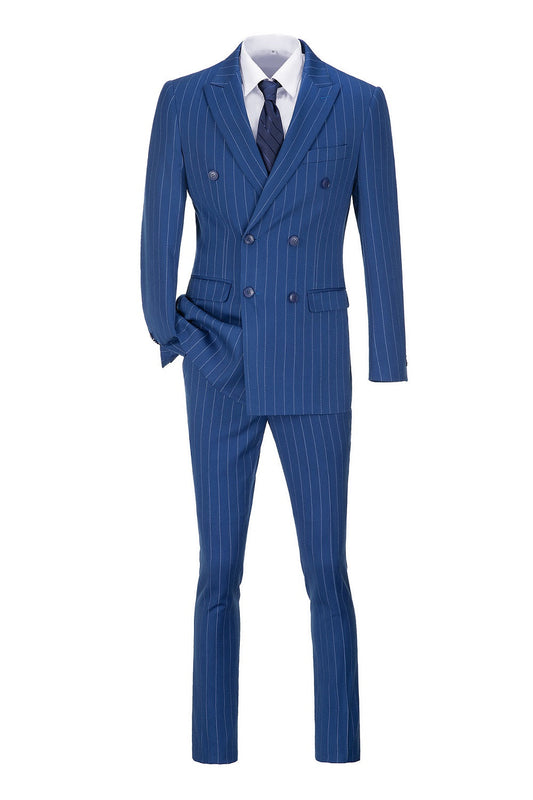 Royal Blue Stripe Men's 3 Piece Suit