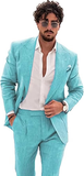 Summer Casual Linen Men's 2 Piece Suit Blazer Pants Set