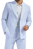 Seersucker Striped Double Breasted Blazer Pants 2 Piece Men's Summer Suit