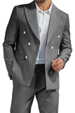 Seersucker Striped Double Breasted Blazer Pants 2 Piece Men's Summer Suit