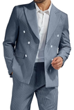 Seersucker Striped Double Breasted Blazer Pants 2 Piece Men's Summer Suit