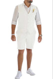 Men's Linen Summer Suits 2 Piece Causal Suits Vest and Shorts Tailored Fit 2025